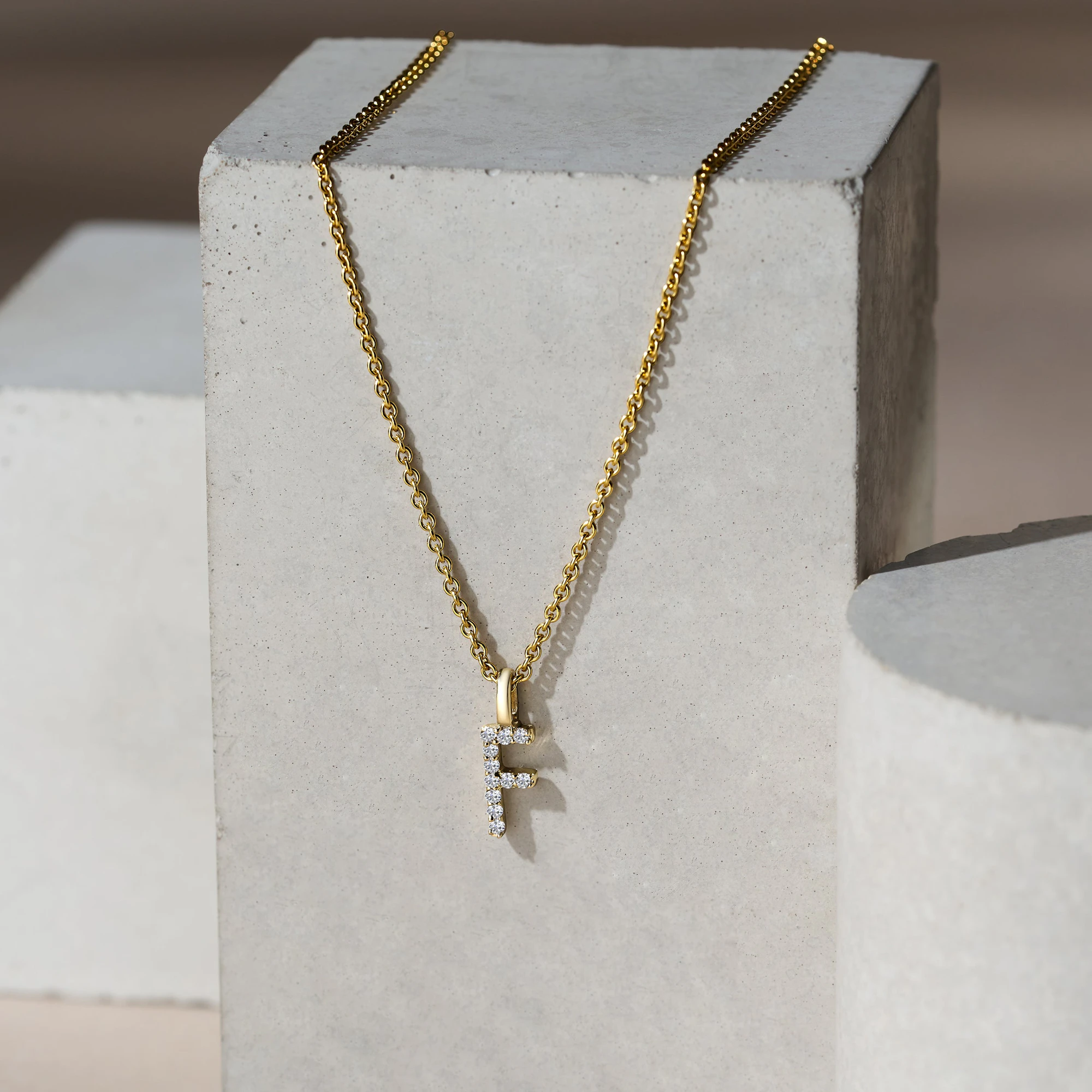 Love Letter Initial F Lab Diamond Necklace set in 9K Yellow Gold