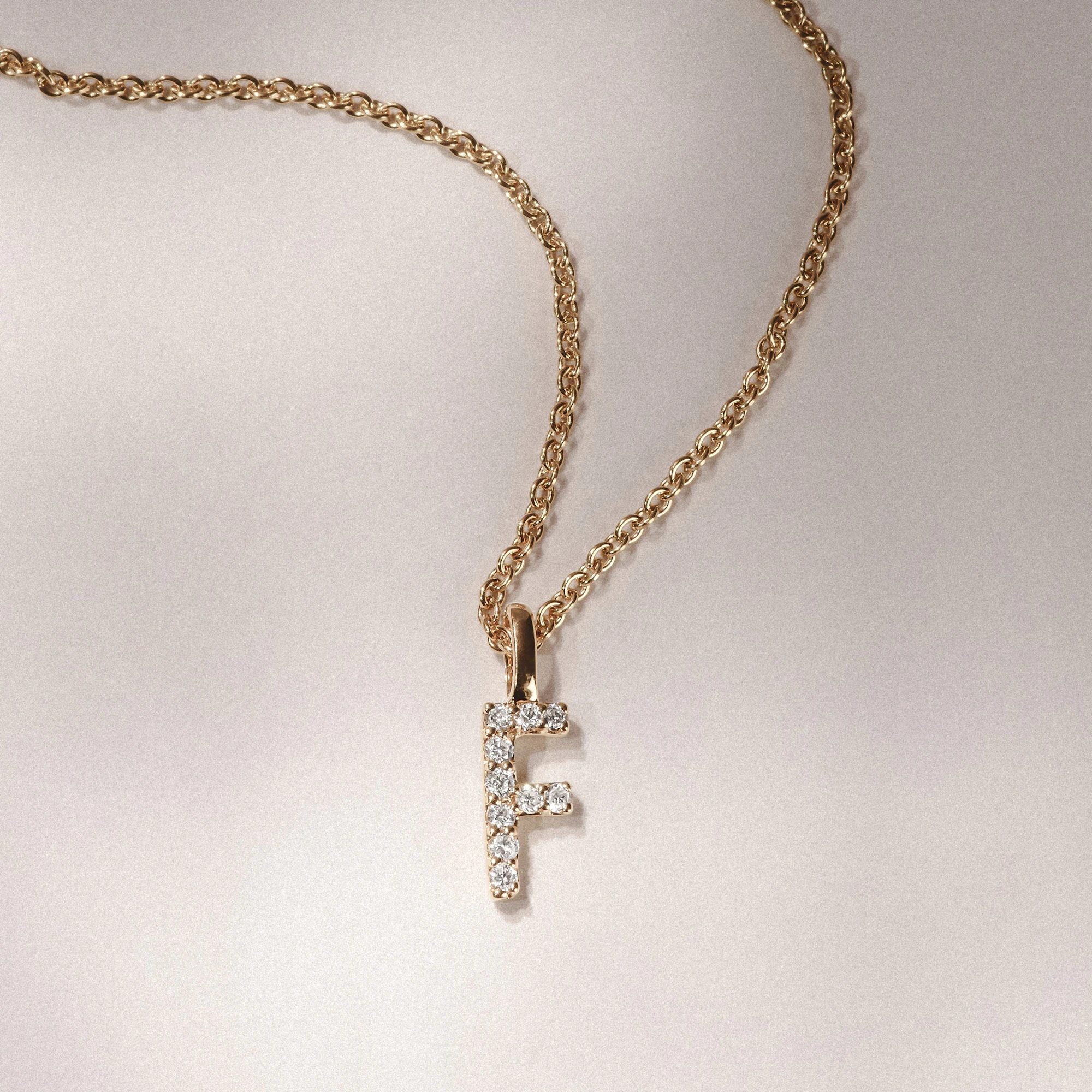 Love Letter Initial F Lab Diamond Necklace set in 9K Yellow Gold