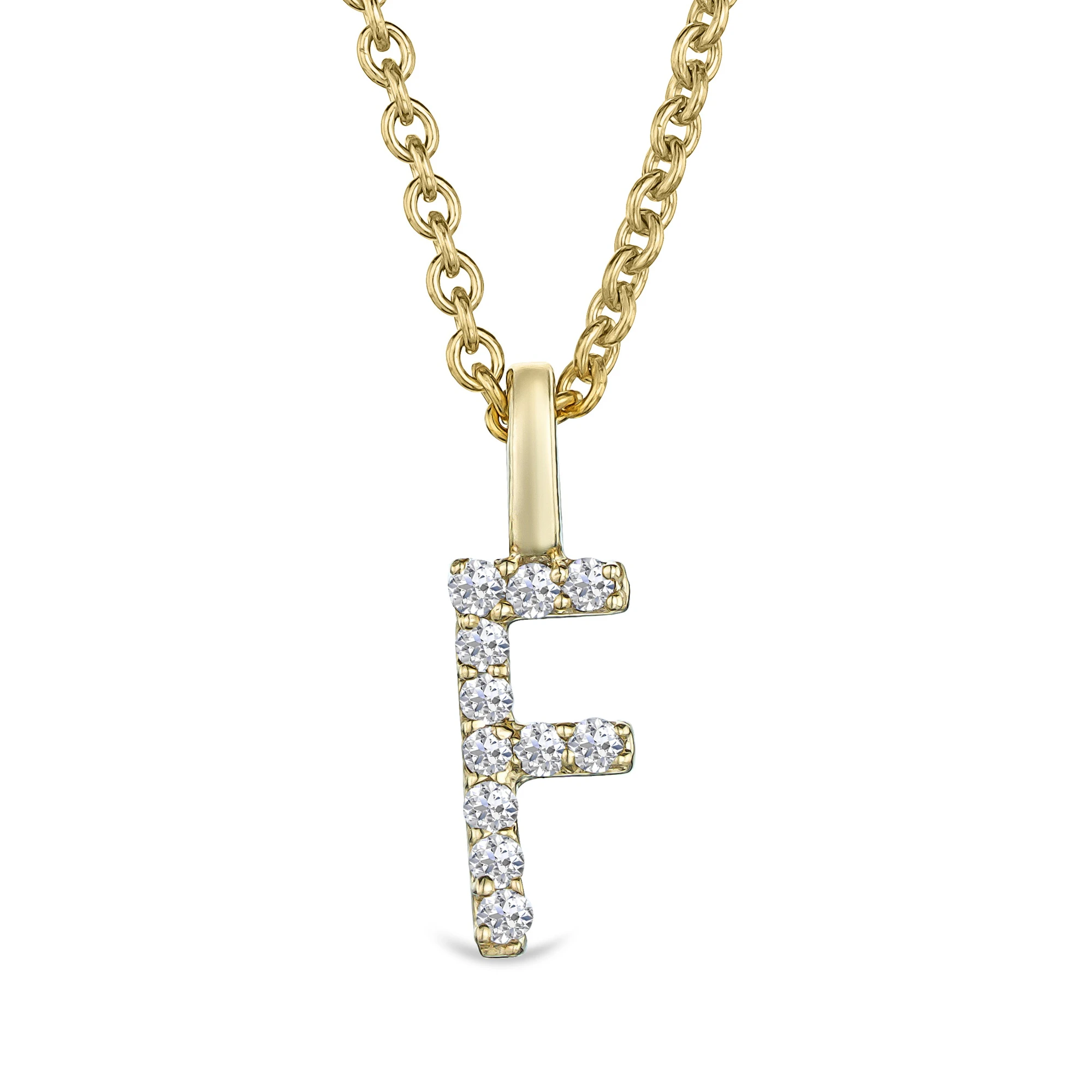 Love Letter Initial F Lab Diamond Necklace set in 9K Yellow Gold