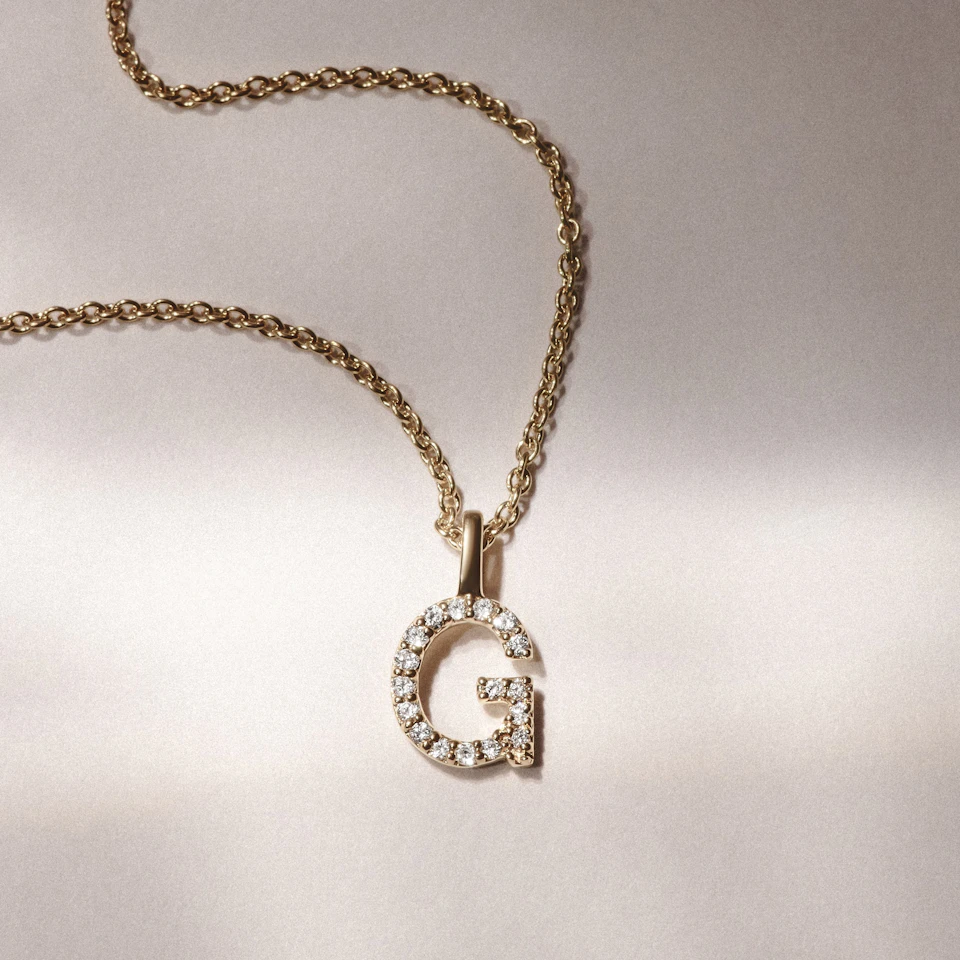 Love Letter Initial G Lab Diamond Necklace set in 9K Yellow Gold
