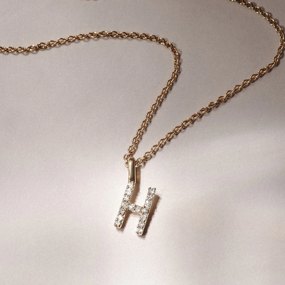 Love Letter Initial H Lab Diamond Necklace set in 9K Yellow Gold