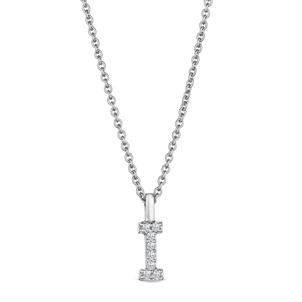 Love Letter Initial I Lab Diamond Necklace set in 9K White Gold