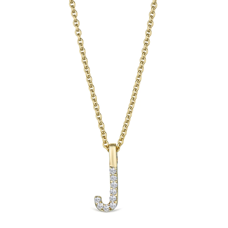 Love Letter Initial J Lab Diamond Necklace set in 9K Yellow Gold