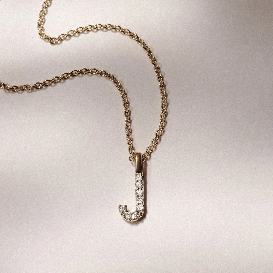 Love Letter Initial J Lab Diamond Necklace set in 9K Yellow Gold