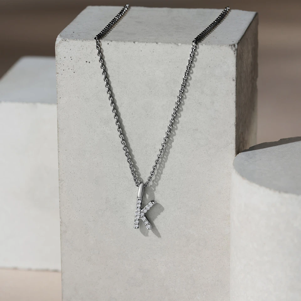 Love Letter Initial K Lab Diamond Necklace set in 9K White Gold