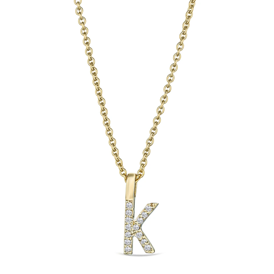 Love Letter Initial K Lab Diamond Necklace set in 9K Yellow Gold
