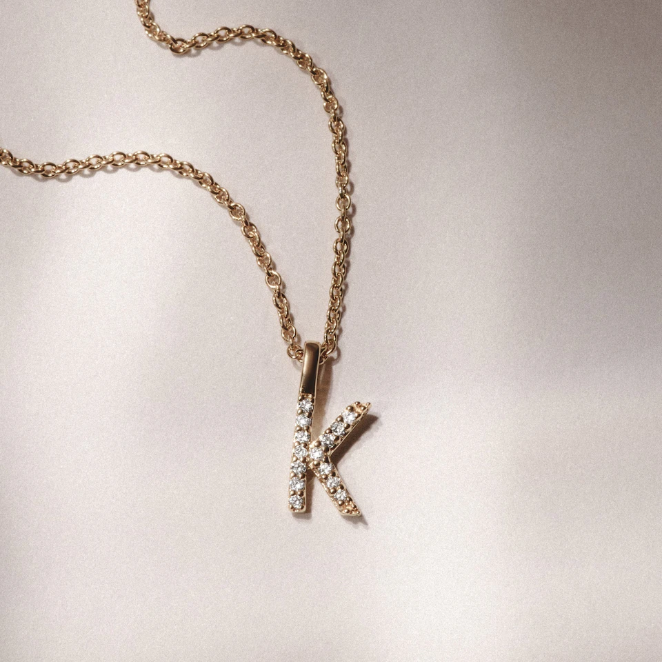 Love Letter Initial K Lab Diamond Necklace set in 9K Yellow Gold