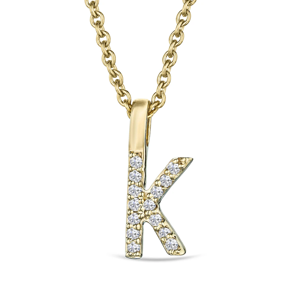 Love Letter Initial K Lab Diamond Necklace set in 9K Yellow Gold
