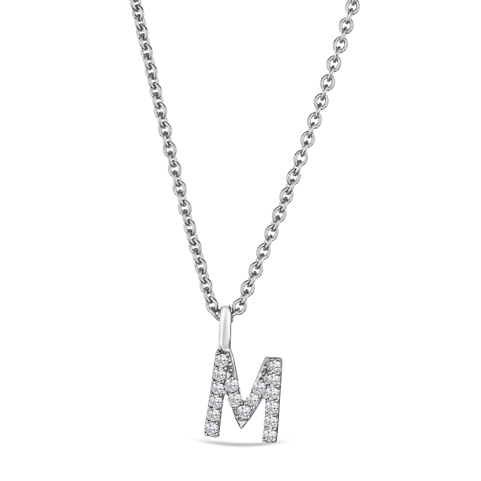 Love Letter Initial M Lab Diamond Necklace set in 9K White Gold