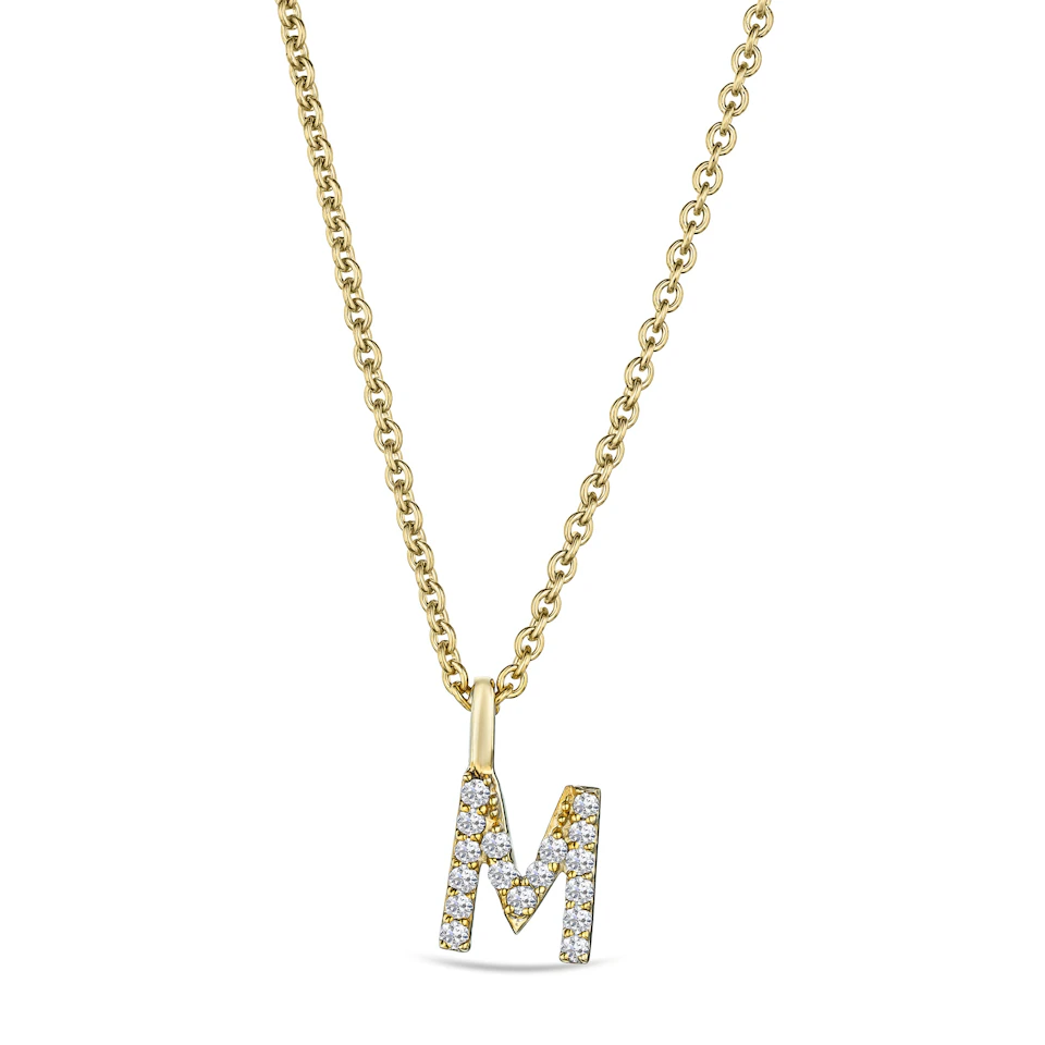 Love Letter Initial M Lab Diamond Necklace set in 9K Yellow Gold