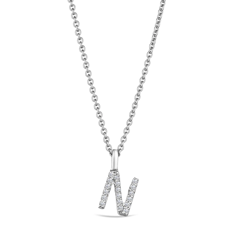 Love Letter Initial N Lab Diamond Necklace set in 9K White Gold