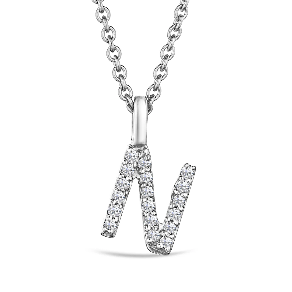 Love Letter Initial N Lab Diamond Necklace set in 9K White Gold