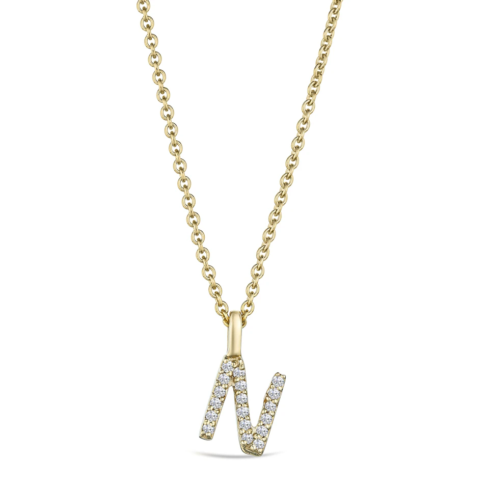 Love Letter Initial N Lab Diamond Necklace set in 9K Yellow Gold