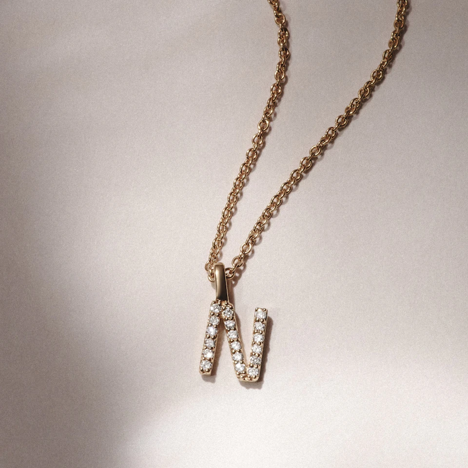 Love Letter Initial N Lab Diamond Necklace set in 9K Yellow Gold