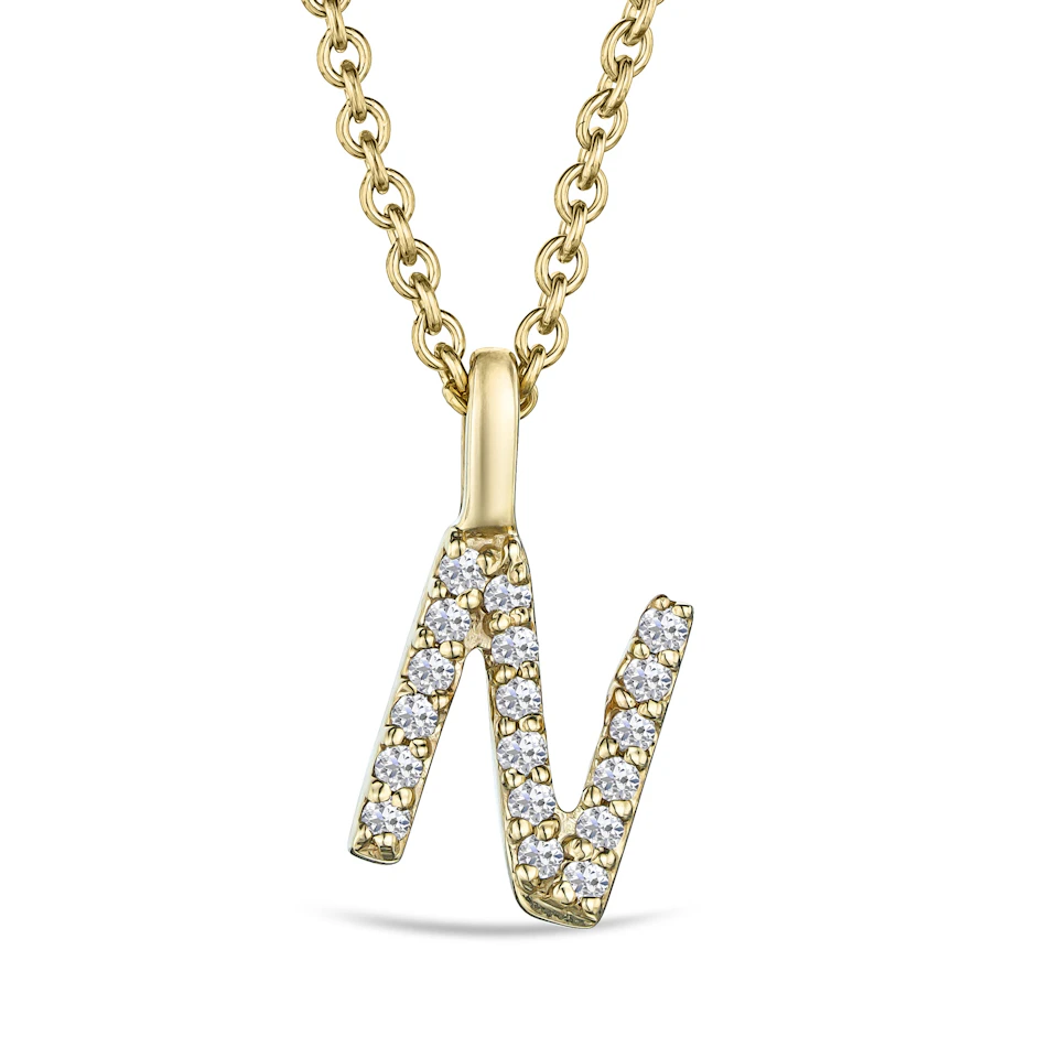 Love Letter Initial N Lab Diamond Necklace set in 9K Yellow Gold
