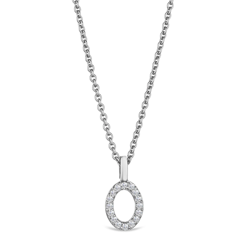 Love Letter Initial O Lab Diamond Necklace set in 9K White Gold