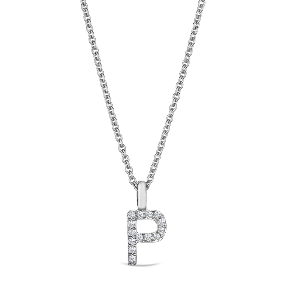 Love Letter Initial P Lab Diamond Necklace set in 9K White Gold
