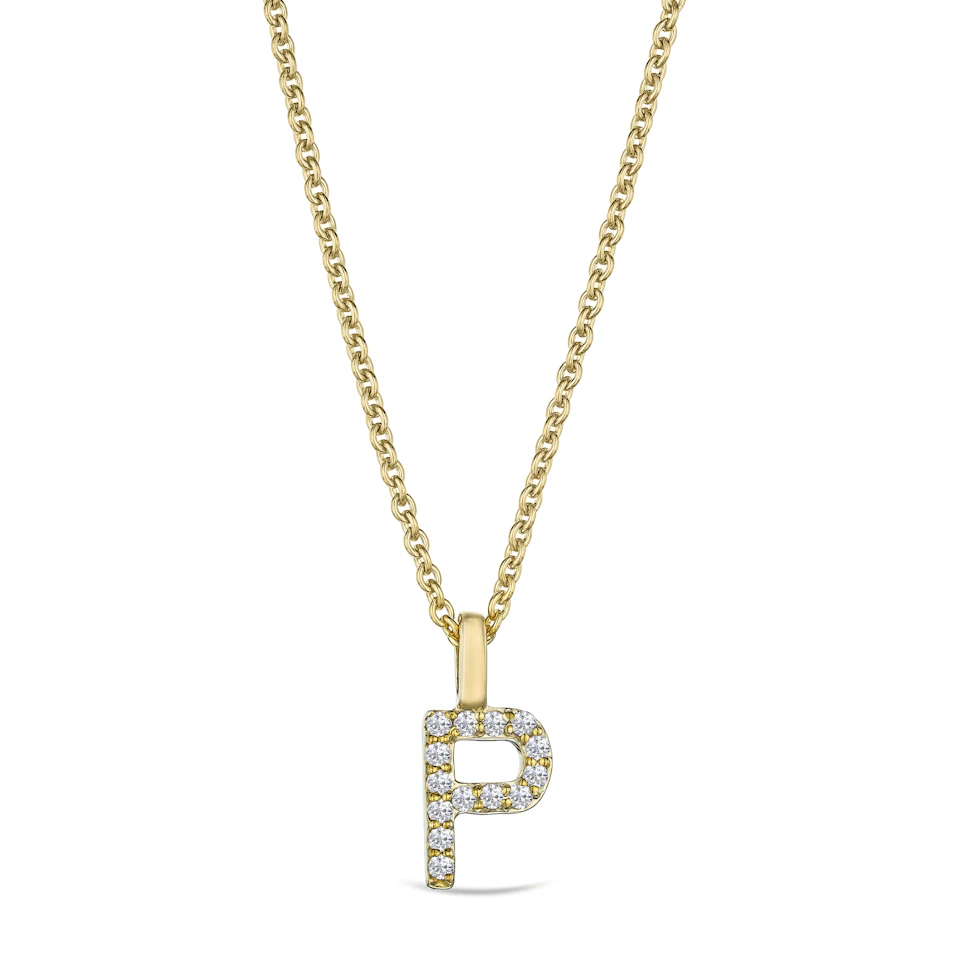 Love Letter Initial P Lab Diamond Necklace set in 9K Yellow Gold