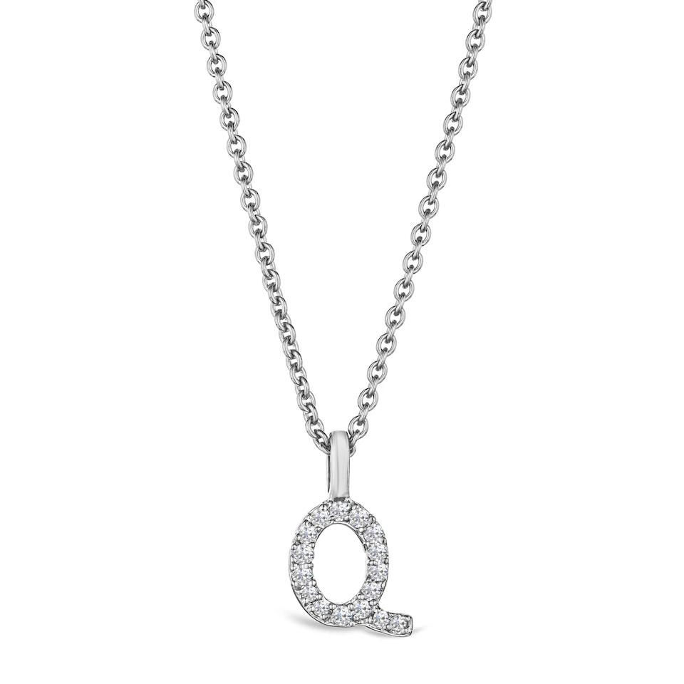 Love Letter Initial Q Lab Diamond Necklace set in 9K White Gold