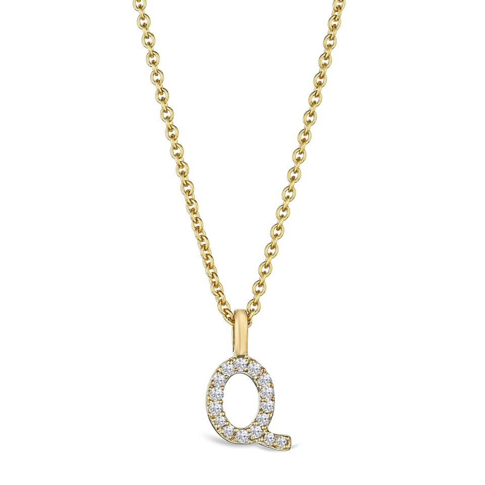 Love Letter Initial Q Lab Diamond Necklace set in 9K Yellow Gold
