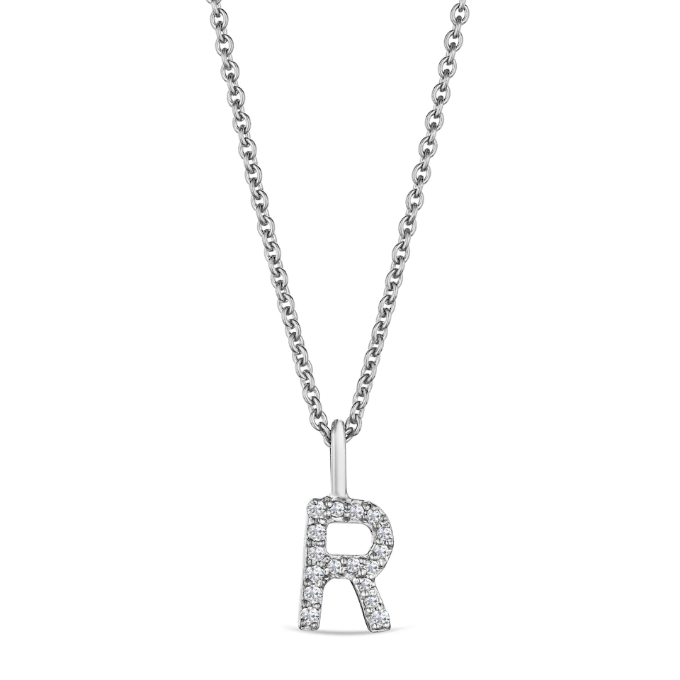 Love Letter Initial R Lab Diamond Necklace set in 9K White Gold