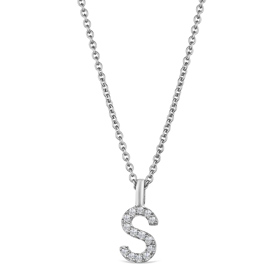 Love Letter Initial S Lab Diamond Necklace set in 9K White Gold