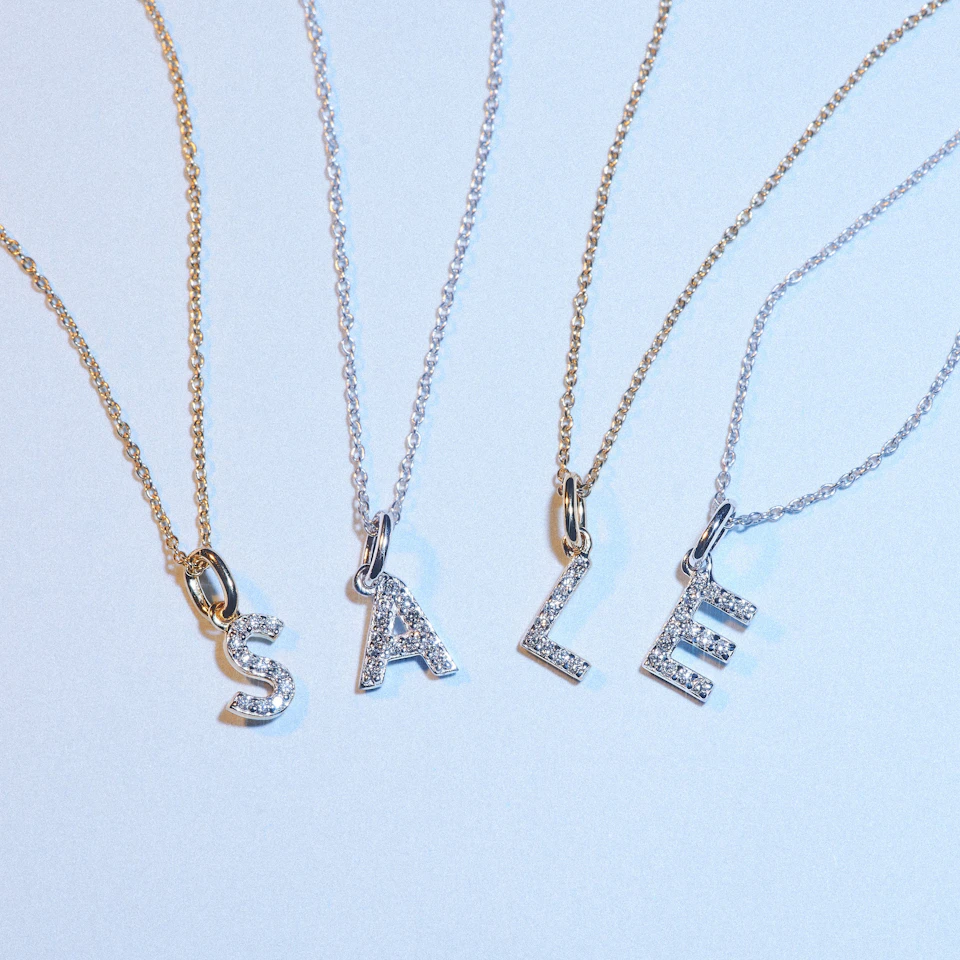 Love Letter Initial E Lab Diamond Necklace set in 9K White Gold