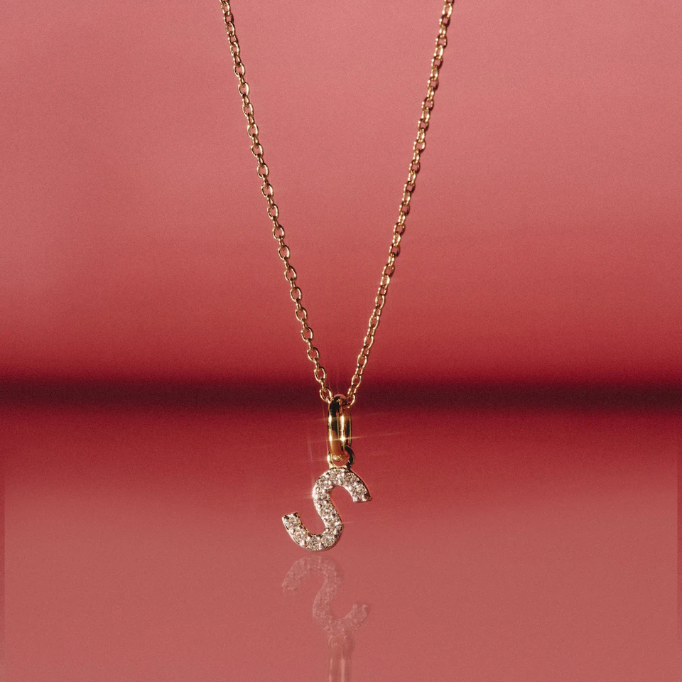 Love Letter Initial S Lab Diamond Necklace set in 18K Gold Vermeil
