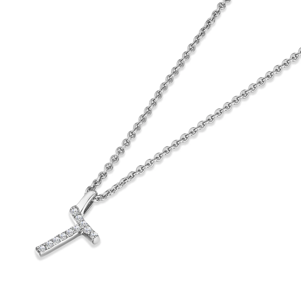 Love Letter Initial T Lab Diamond Necklace set in 9K White Gold