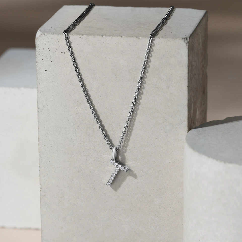 Love Letter Initial T Lab Diamond Necklace set in 9K White Gold