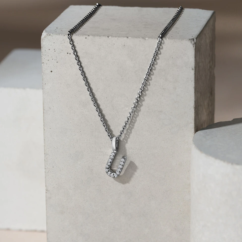 Love Letter Initial U Lab Diamond Necklace set in 9K White Gold