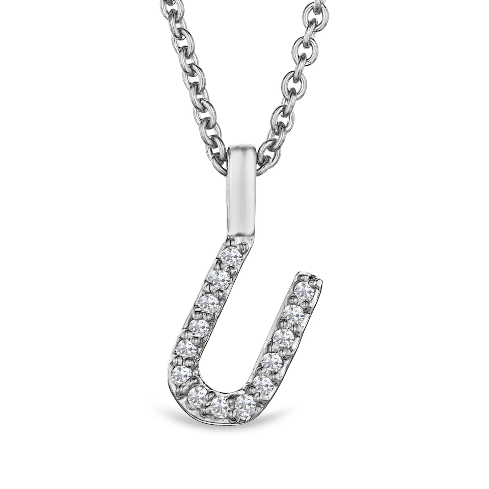 Love Letter Initial U Lab Diamond Necklace set in 9K White Gold