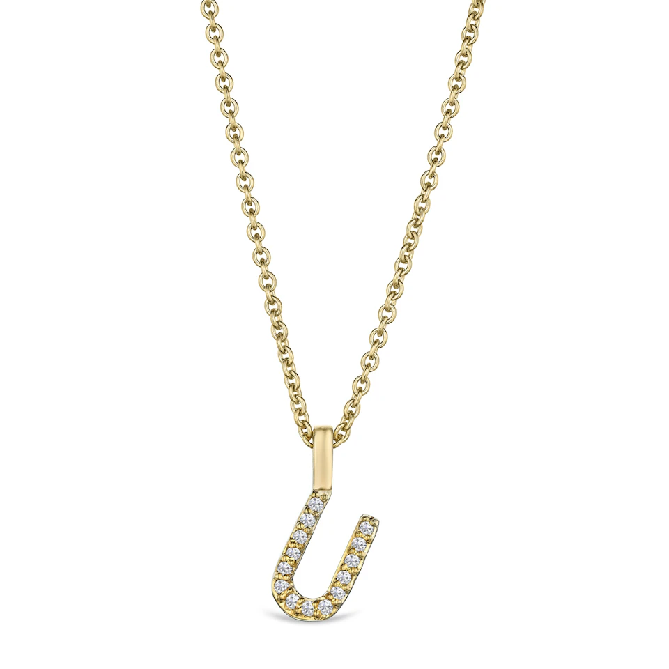 Love Letter Initial U Lab Diamond Necklace set in 9K Yellow Gold