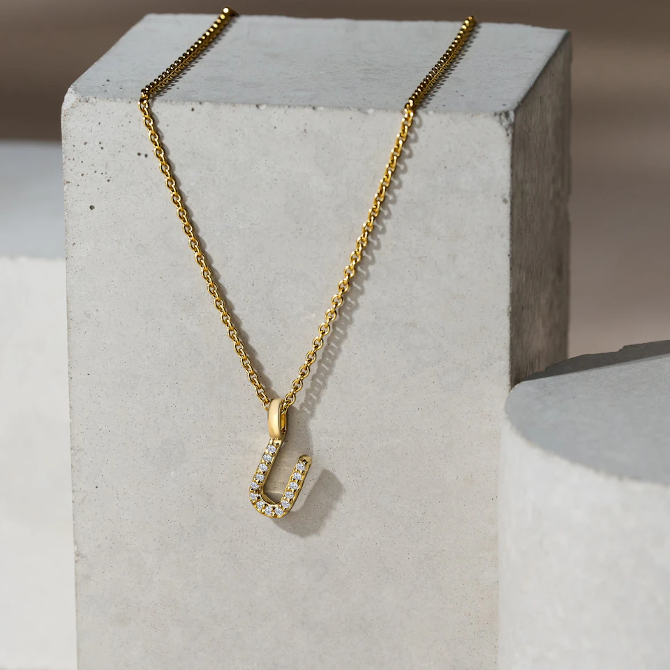 Love Letter Initial U Lab Diamond Necklace set in 9K Yellow Gold