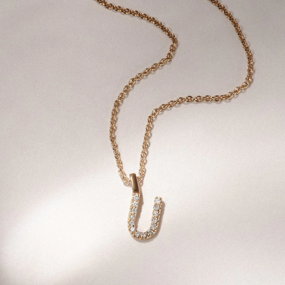 Love Letter Initial U Lab Diamond Necklace set in 9K Yellow Gold