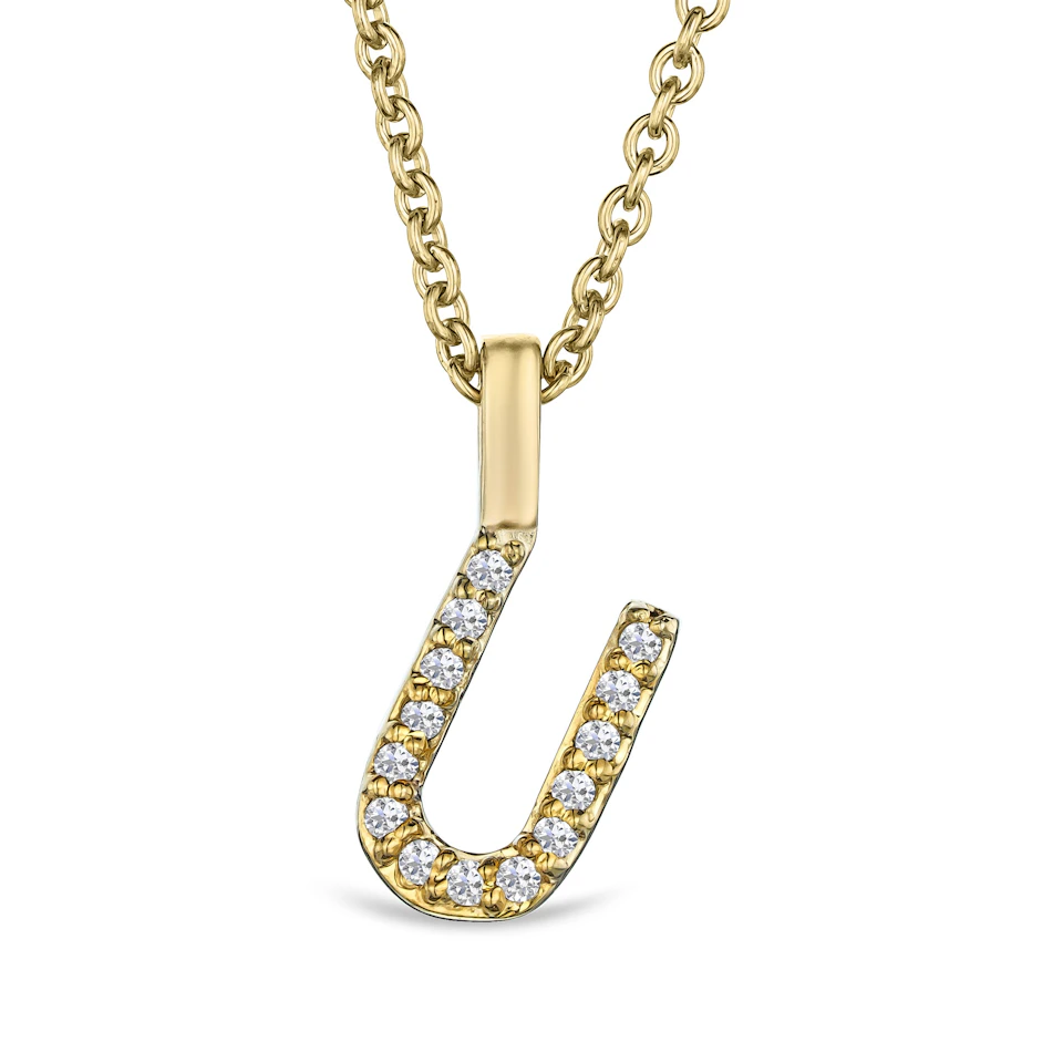 Love Letter Initial U Lab Diamond Necklace set in 9K Yellow Gold