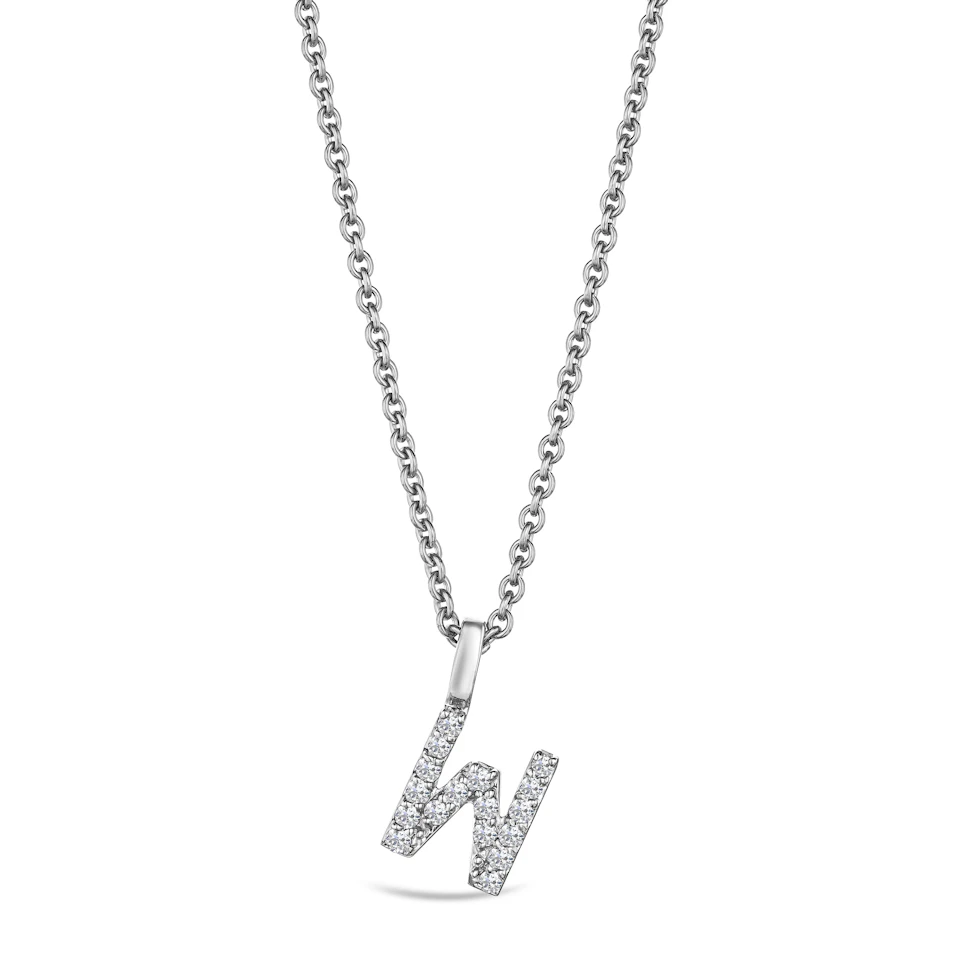 Love Letter Initial W Lab Diamond Necklace set in 9K White Gold