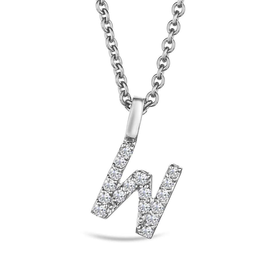 Love Letter Initial W Lab Diamond Necklace set in 9K White Gold