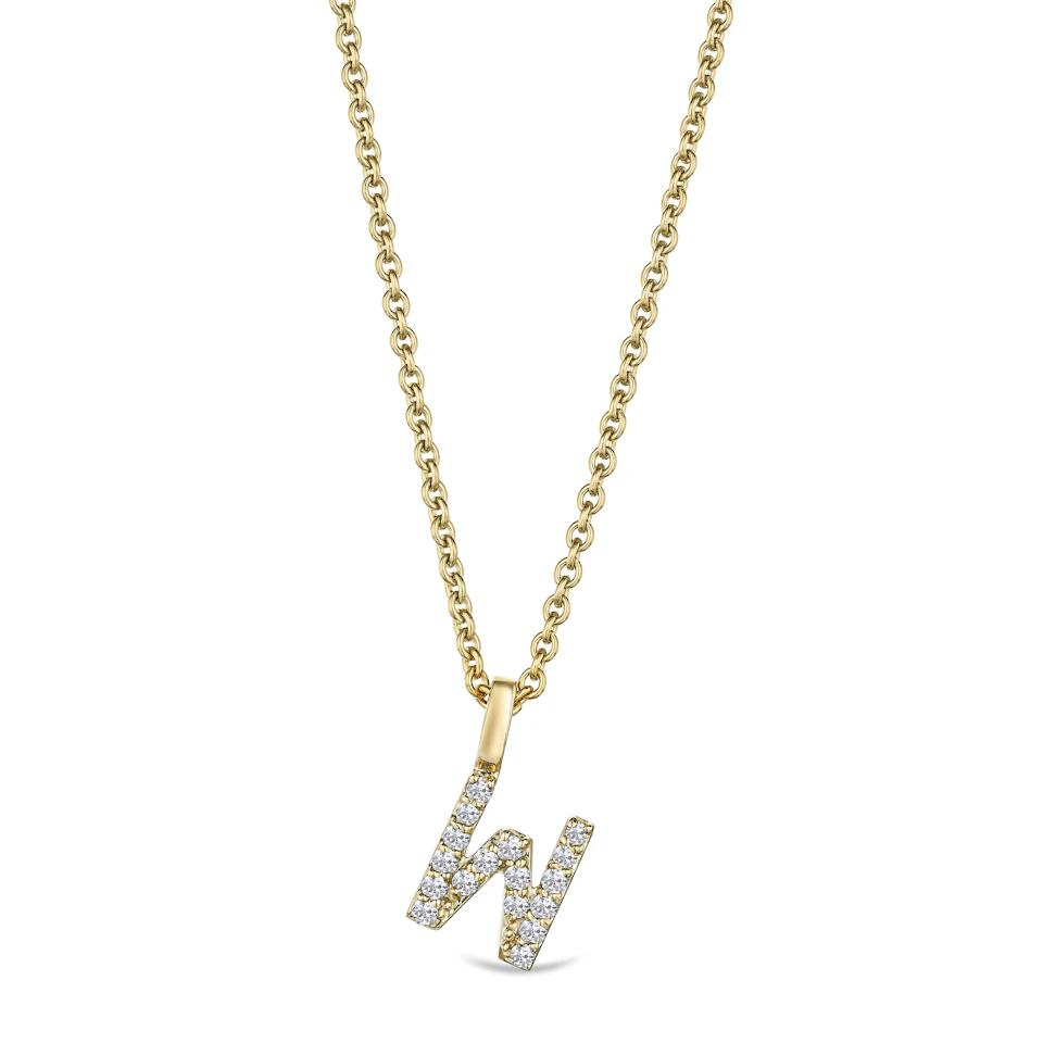 Love Letter Initial W Lab Diamond Necklace set in 9K Yellow Gold