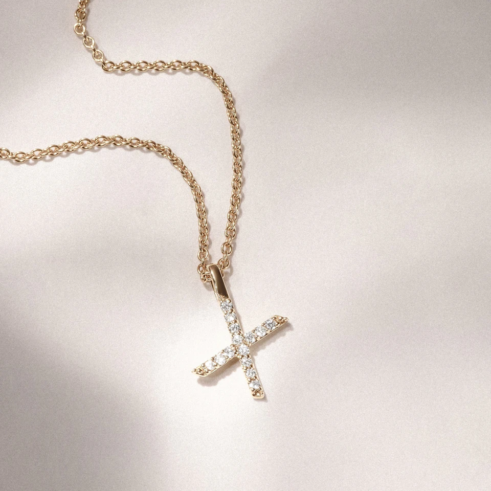 Love Letter Initial X Lab Diamond Necklace set in 9K Yellow Gold