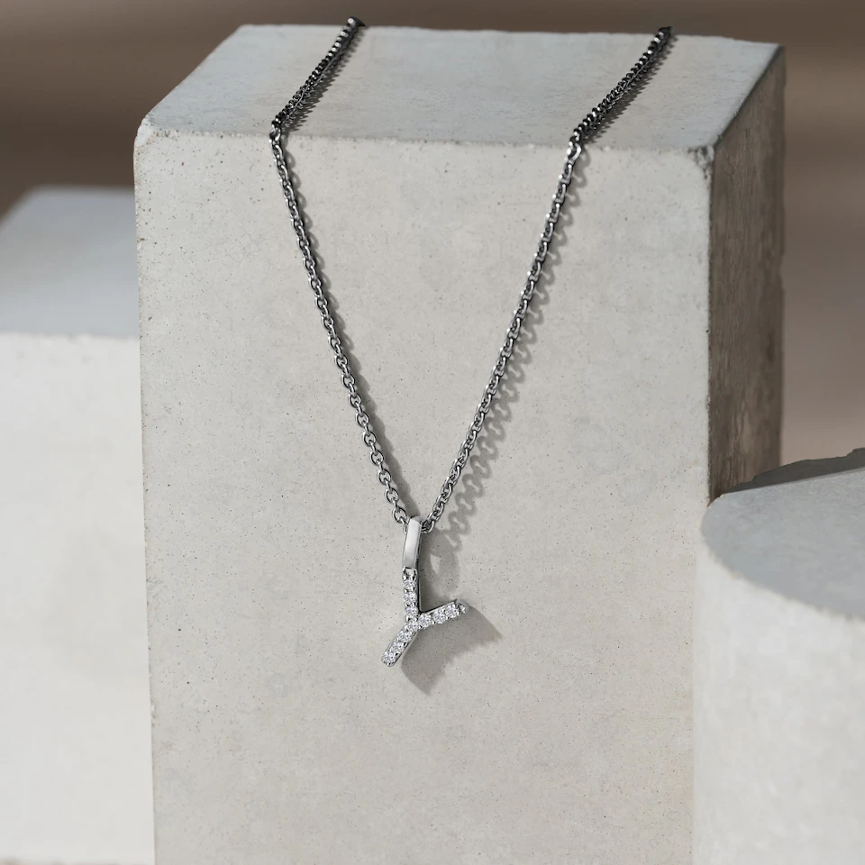 Love Letter Initial Y Lab Diamond Necklace set in 9K White Gold