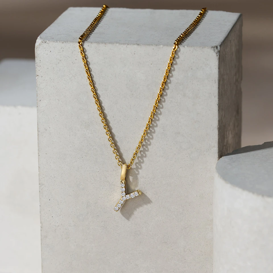 Love Letter Initial Y Lab Diamond Necklace set in 9K Yellow Gold