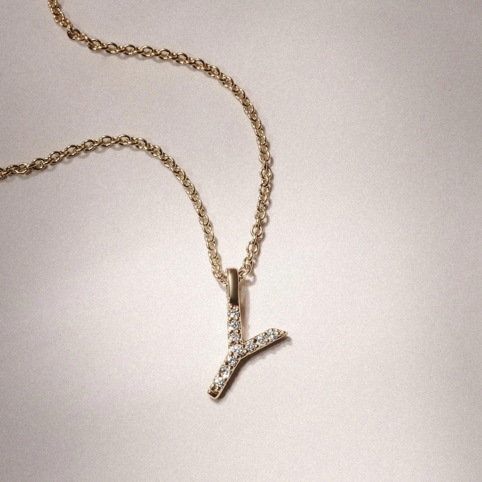 Love Letter Initial Y Lab Diamond Necklace set in 9K Yellow Gold