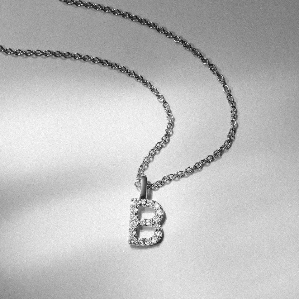 Love Letter Initial B Lab Diamond Necklace set in 9K White Gold