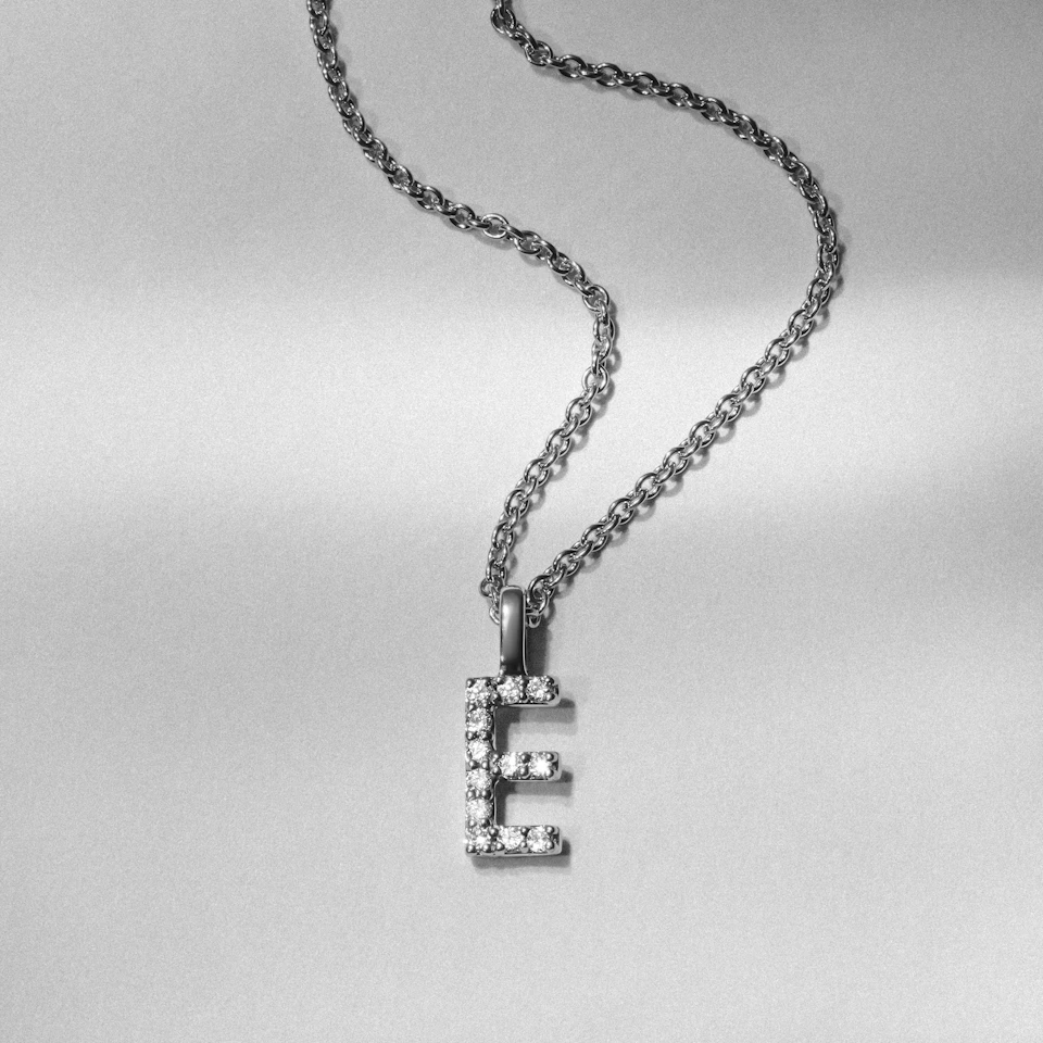 Love Letter Initial E Lab Diamond Necklace set in 9K White Gold