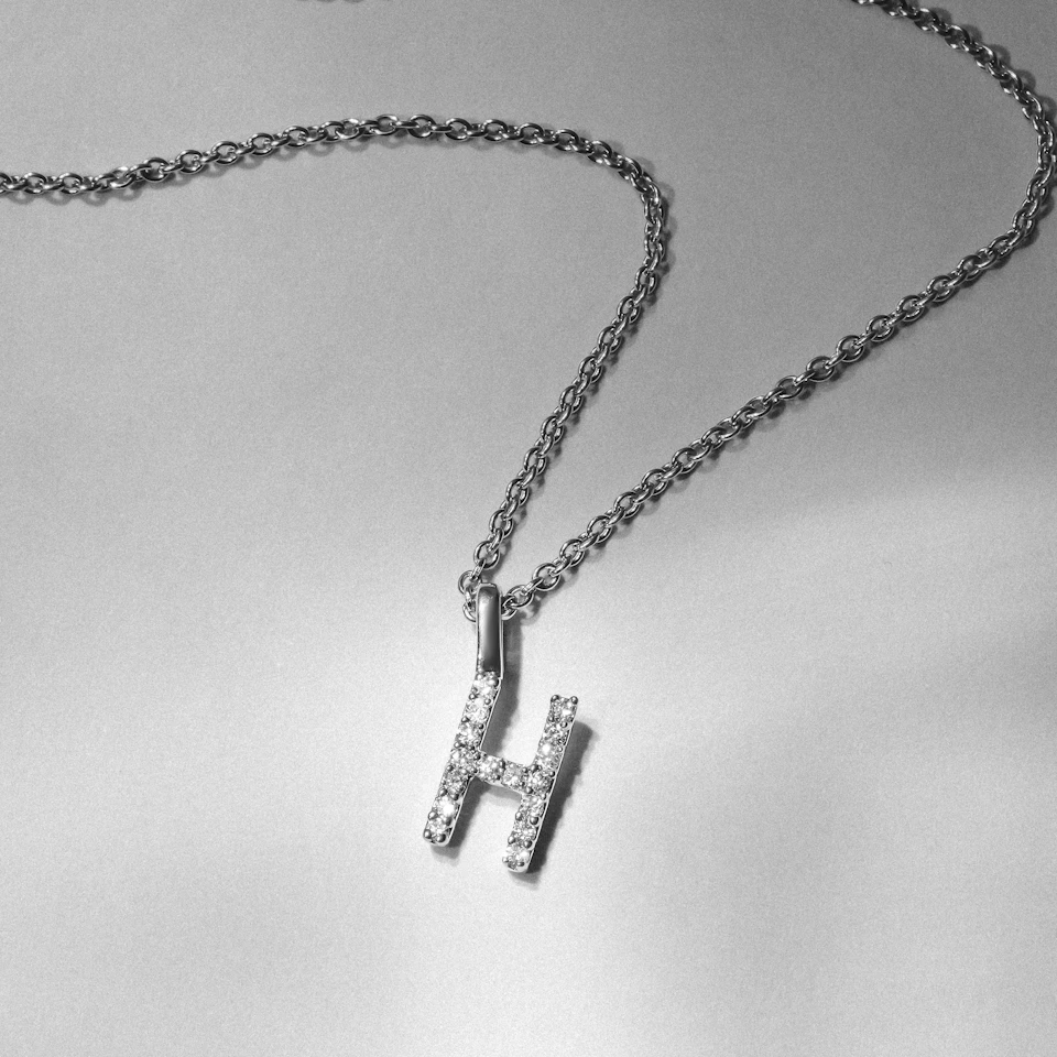 Love Letter Initial H Lab Diamond Necklace set in 9K White Gold
