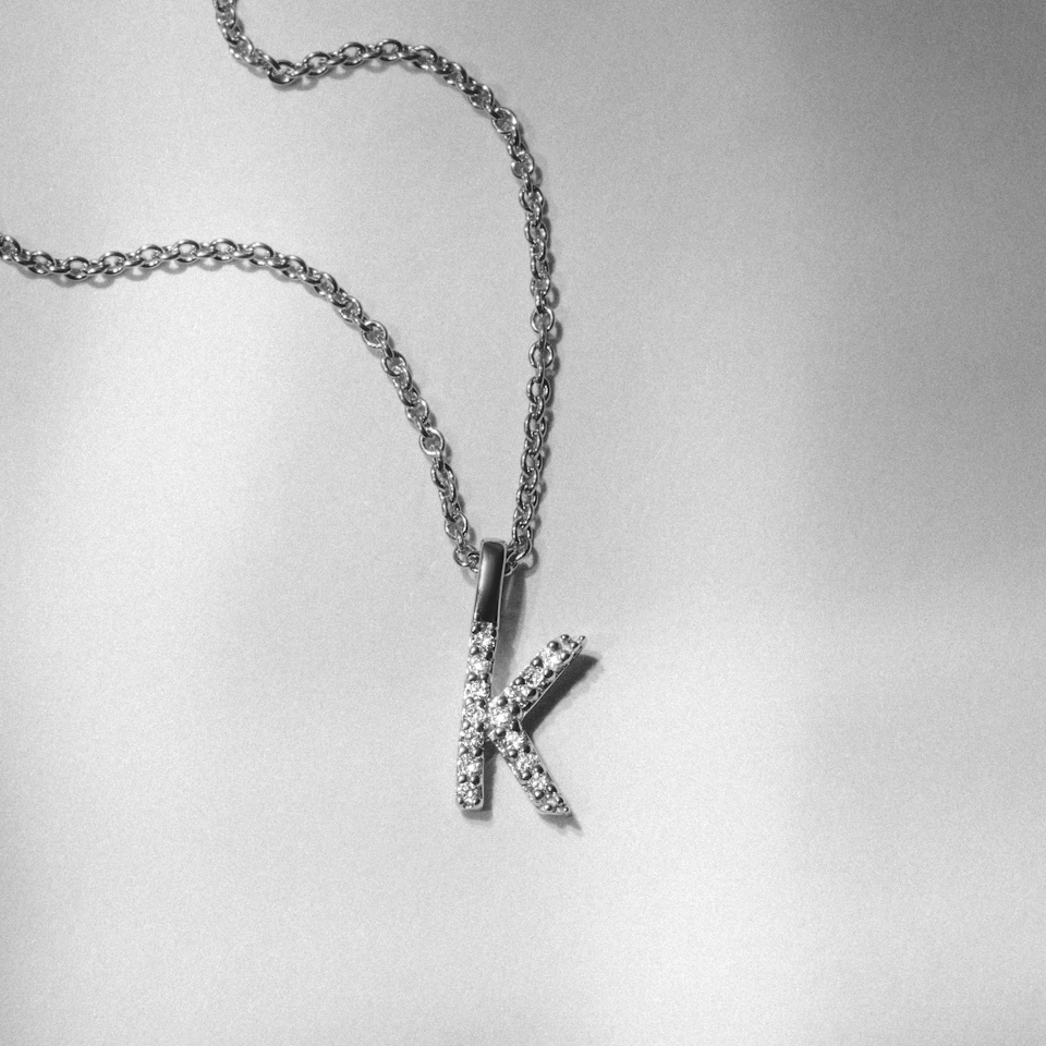 Love Letter Initial K Lab Diamond Necklace set in 9K White Gold