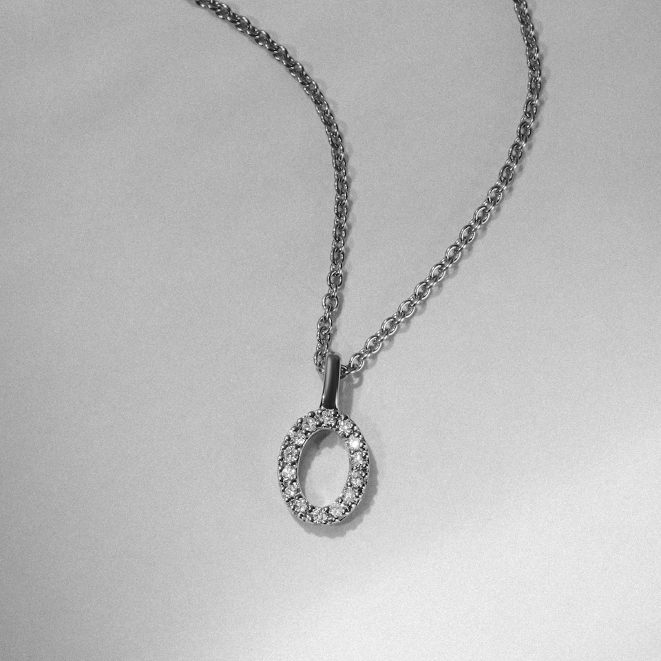 Love Letter Initial O Lab Diamond Necklace set in 9K White Gold