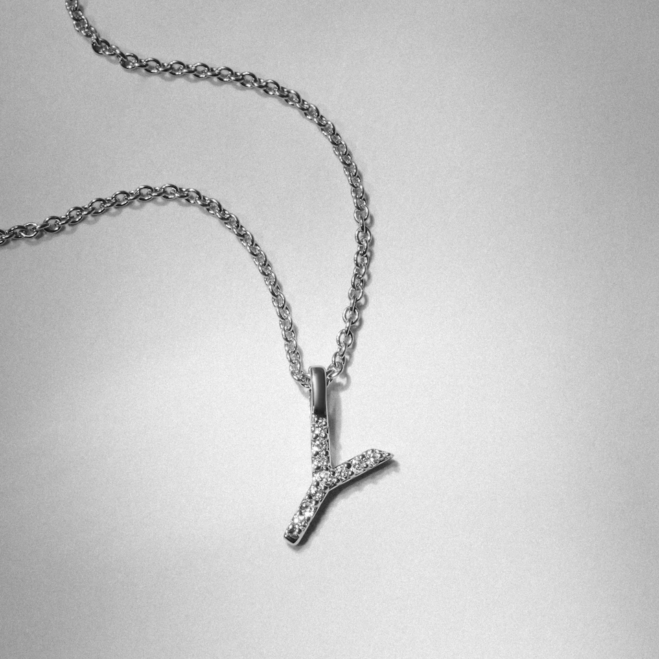 Love Letter Initial Y Lab Diamond Necklace set in 9K White Gold