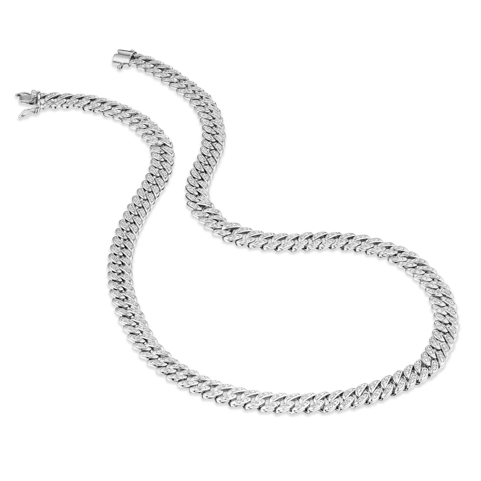 16 Inch Havana Cuban Lab Diamond Necklace 1ct Set in 925 Silver